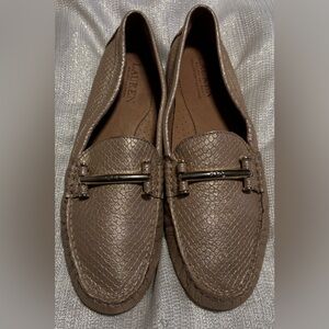 Lauren Ralph Lauren Textured Metallic Gold Leather Loafers Size 8.5